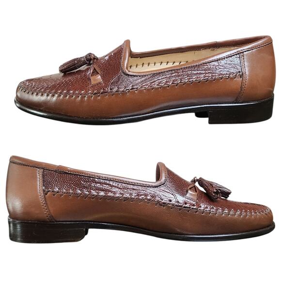 Zelli Saddle Brown Ostrich Leather Italian Made Tassel Loafers Shoes NEW 9 - Picture 1 of 8